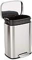 Amazon Basics Smudge Resistant Small Rectangular Trash Can With Soft-Close Foot Pedal, Brushed Stainless Steel, 12 Liter/3.1 Gallon, Satin Nickel Finish, 11.3"L x 9.9"W x 15.1"H