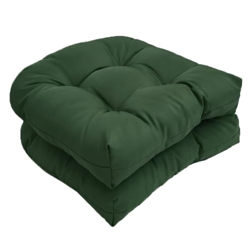 LOWEMN Waterproof Chair Cushions Set of 2 Outdoor,Tufted Thicken Weather and Fade Resistant Kitchen Seat Cushions,Patio Chair Pads for Garden Furniture Sofa Couch (Dark Green)