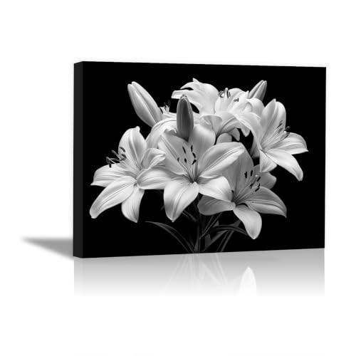 Cuadro abstracto para salón en blanco y negro: lienzo moderno de 20x30cm con flores para pasillo