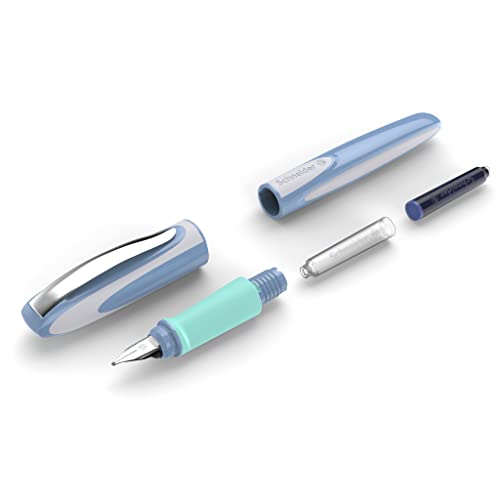 Image of Schneider Ray 168413 Fountain Pen Left Handed with Standard Ink Cartridge Royal Blue Pistacchio