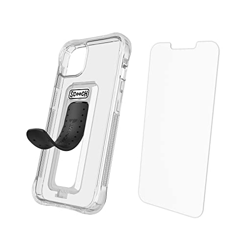 Scooch® for iPhone 13 Case with Stand, Wingman 5-in-1 Kickstand Case, Military Grade Drop Protection, Kickstand, Bundled with Tempered Glass Screen Protector, Clear