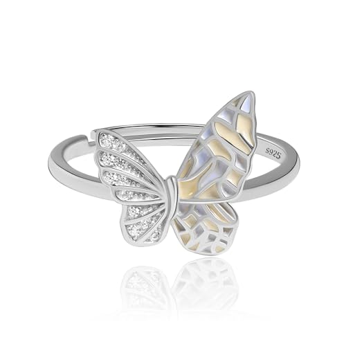 Bague de papillon en argent sterling ajustable pour femmes