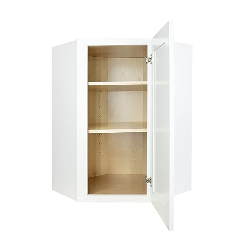 Hollywood Fabiani Design Diagonal Corner Wall Kitchen Cabinet 24 in. W x 12 in. D x 30 in. H in Shaker White Ready to Assemble