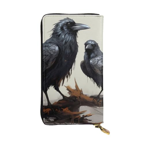 Crow Birds Prints Leather Long Clutch Wallet for Fashionable Girls and Women - Durable, Stylish, and Functional, Black, One Size