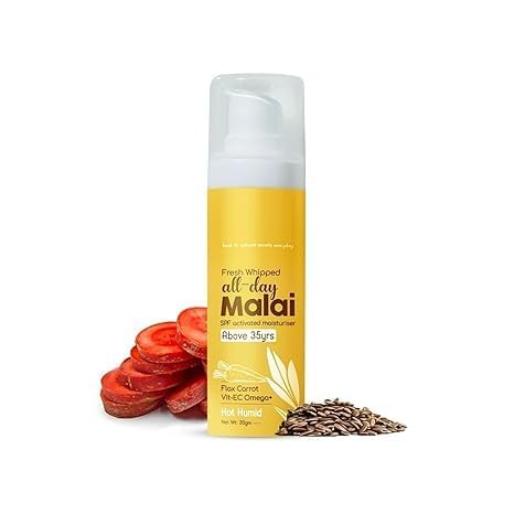All Day Face Cream Fresh Whipped Flax Carrot Face Malai With Vitamins E, C & Omega+ For Hot Humid Weather Face Moisturization & Sun Protection (Ages 35+) - 30g