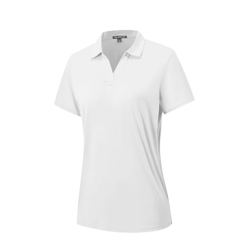 Womens Polo Shirts Short Sleeve Quick Dry UPF 50+ Sun Protection Business Casual Collared Shirt Tennis Golf Shirt Work Tops (WT M) White