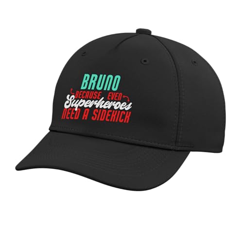 Bruno Because Even Superheroes Need A Sidekick Funny Bruno Adjustable Printed Baseball Hat, Black