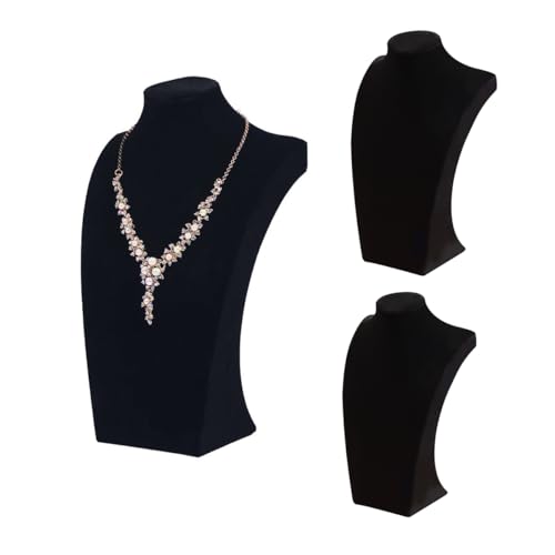 Coward 3Pcs Necklace Bust Stand Rack for Selling, Black Velvet Necklace Jewelry Display Holder for Jewelry Exhibition or Store Shop Show (9" Hight)