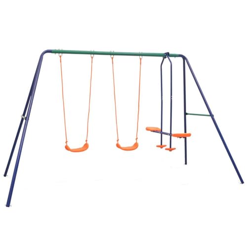 Altalena con Telaio Ad A in Metallo, 2 Altalene Singole, Altalene Tandem per 4 Bambini, Arancione, Robusta e Resistente agli Agenti Atmosferici, Montaggio Facile