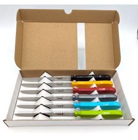 Couteaux Chien manche multicolore x 6 : set de table avec boîte imprimée