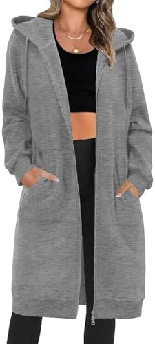 Long Sweatshirts Women Hoodie Long Zip Up Jacket Women Transition...
