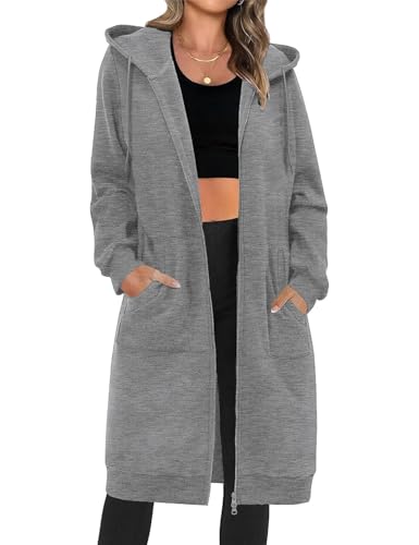 Tuopuda Damen Lange Kapuzenpullover mit Reißverschluss Hoodie Jacke...