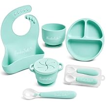 Baby Feeding Supplies - Complete Baby Feeding Set with Baby Plate, Baby Spoons First Stage, Silicone Bib and Snack Cup - Infant Eating Utensils and Baby Bowl with Suction