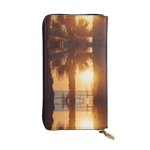 Portefeuille en cuir imprimé palmiers au coucher du soleil idéal cadeau