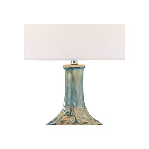 360 Lighting Modern Table Lamp 26" High Teal Glaze Raised Square Ceramic Gourd White Fabric Tapered Drum Shade Decor For Bedroom Living Room House Home Bedside Nightstand Office Kids Family #TOP5