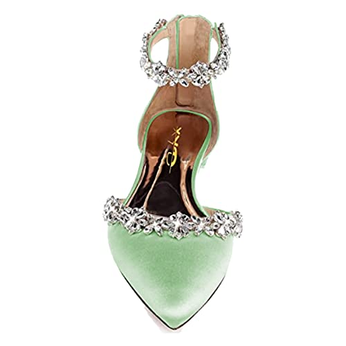 Image of XYD Women Classic Pointed Toe D'Orsay Wedding Flat Sandals Sparkly Rhinestones Ankle Strap Low Heel Dress Shoes with Zipper