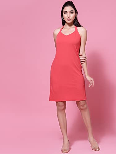 Image of OOMPH! Women Mini /Short Bodycon Dress in Lycra Blend Fabric with Halter Neck and No Sleeves