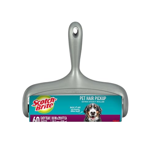 Scotch-Brite Pet Hair Pickup Extra Sticky Large Lint Roller, Designed for Removing Fur + Fluff on Couches, Clothes, Dog and Cat Beds, & More, 1 Pack, 60 Easy-Tear Adhesive Sheets Total