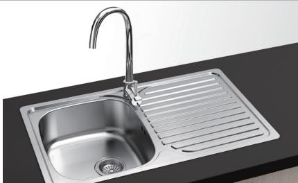 KORMAN Fregadero de Cocina de Acero Inoxidable AISI 304, Modelo Lisboa, 1 Seno con Escurridor, 800 x 480 mm, Instalación Sobre Encimera, Acabado Pulido