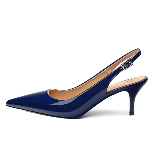 NUMALEO Slingback Heels for Women Pointed Close Toe Kitten Heels Patent Pumps Dress Party Comfy Stiletto 2.5 Inch Dress Shoes2