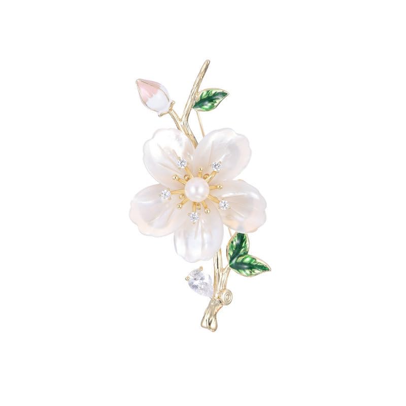 14K Gold Natural Freshwater Pearl Flower Brooch, Shell Floral Pin, High-end Multi-purpose Accessory