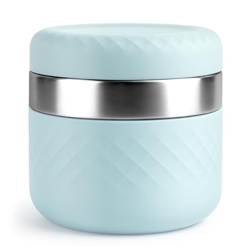 Image of 24 oz Insulated Food Jar, Stainless Steel Lunch Container, Mint | 18 /8 Stainless Steel, Leakproof Lid, Wide Mouth, Silicone Sleeve, Measurement Marks, Hot & Cold Food, Soup, Dishwasher Safe