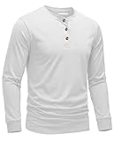 EKLENTSON White Long Sleeve Henley Shirts for Men Pullover Shirts Button Cotton Lightweight Casual Shirt Basic Tops XL