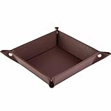 ABCHCHS Valet Tray for Men Women - PU Leather Travel Catchall Tray Organizer - Desk Bedside Nightstand Storage Box for Jewelry Key Phone Remote Controller Wallet Watch Glasses Coin Readers - Square