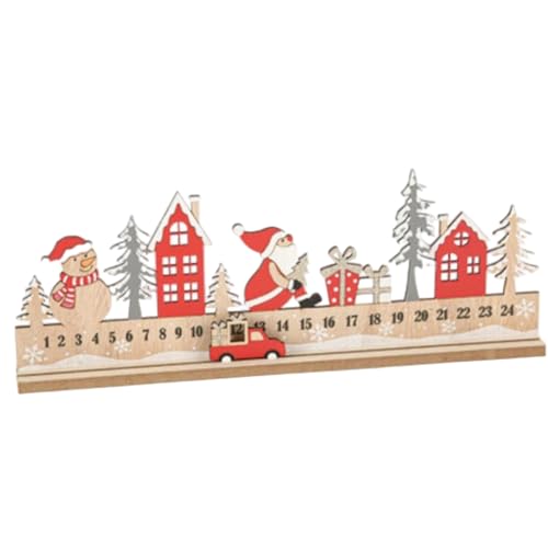 Calendrier de l'Avent en bois 24 jours en mouvement, calendrier de l'Avent Noël en voiture 2025 avec Père Noël bonhomme neige, décoration maison, ornements en bois pour enfants et ad – vue 5