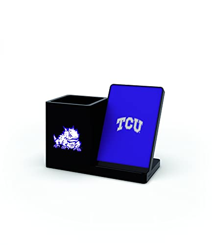 SOAR NCAA Wireless Cell Phone Charging Stand and Desktop Organizer, TCU Horned Frogs