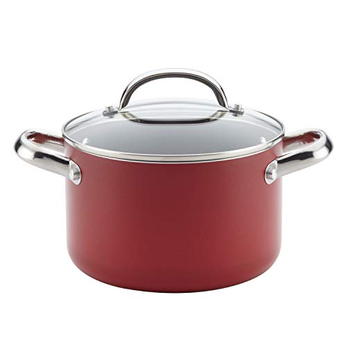 Farberware Buena Cocina Nonstick Stock Soup Pot/Stockpot with Lid, 4 Quart, Red