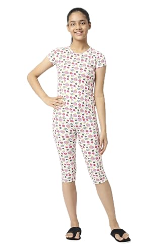 Image of SINI MINI Round Neck with Half Sleeve Top & Capri Beige Girls Casual Pack of 1 Night Suit Set