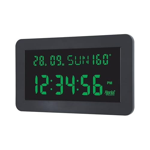 Image of Ajanta Digital Wall Clock DC-157 Green | Large 14 Inch Backlit Display | Modern Clock with Temperature, 12 /24 Hour Mode | Wall Mount