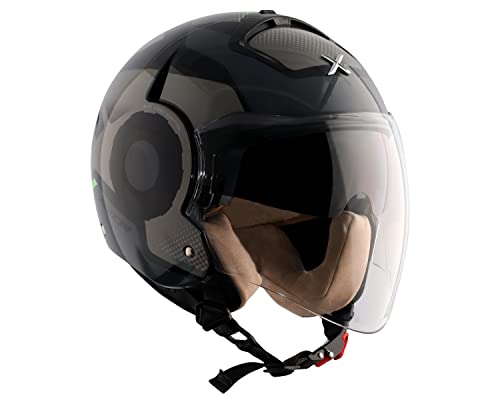 Image of Axor Striker Ultron ISI ECE DOT Certified Lightweight Open Face Dual Visor Helmet for Men and Women with Outer Clear Visor and Inner Smoke Sun Visor Black Grey(L)