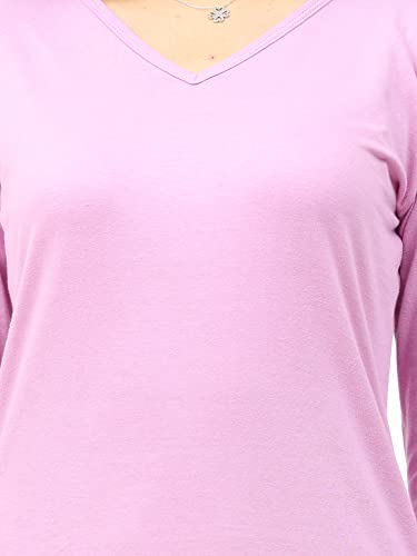 Image of FLEXIMAA Women's Cotton Plain V Neck Full Sleeve T-Shirt