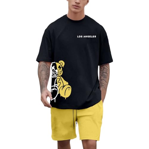 Generisch Conjunto de traje de hombre con estampado de oso para actividades al aire libre y casual. Combinación de manga corta y pantalones cortos para el verano, ideal para relajarse y realizar