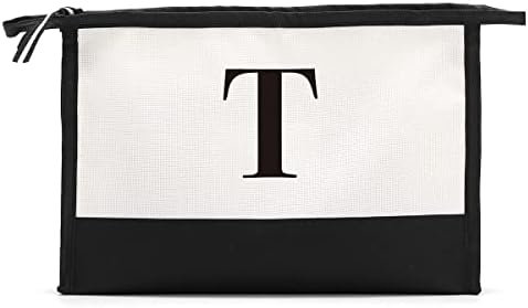 Monogrammed Gifts for Women Initial Monogram Personalized Gifts Cosmetic Bag Travel Makeup Bag Suitable for Wedding Birthday Beach Holiday Gift for Women Mom Teachers Friends Bridesmaids, Letter T