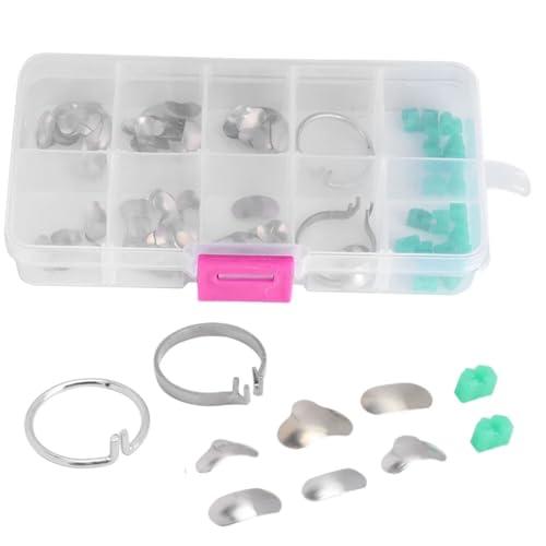 100 Unids/Caja de Matrices Dentales, Matrices Contorneadas Seccionales Dentales de Metal, Cuñas de Anillo con Caja de Almacenamiento para Ortodoncia