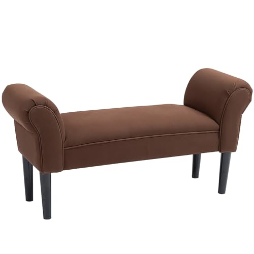 HOMCOM Banc Entrée Bout de Lit Rembourré pour Chambre à Coucher, Tissu à Voile, Marron, 102 x 36...