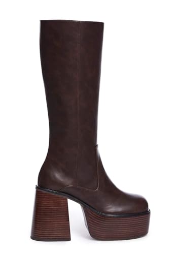 Image of Dolls Kill Vintage Soul Knee High Boots by Delia's - Women's Vegan Leather Platform Boots with Block Heels