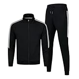 Clufar 2 Pcs Herren Trainingsanzug Polyester Jogginganzug Herren mit Reißverschluss Sportswear Atmungsaktiv Tracksuit Fußball Teenager Sportanzug Freizeitanzug Männer Fitness Gym,Schwarz L
