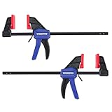 WORKPRO クランプ Fクランプ 2本組 150mm ラクイックバークランプ F型 最大締付力約23KG 1セット2役 クイックリリースレバー 滑り止め 木工作業 木材 強力固定 接着 溶接 切削 DIY 工具