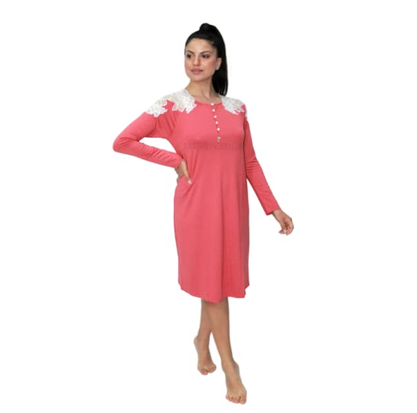 Chemise de nuit manches longues viscose Amadine vêtement de nuit terre cuite XL