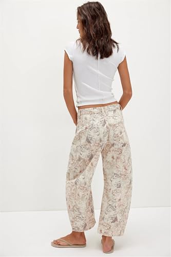 Women Y2k Distressed Barrel Jeans Baggy Wide Leg Jeans, Wide Leg Baggy Denim Pants, Boyfriend Floral Trousers2