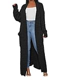 LIVECLOTH Women's Stylish Cable Knit Dual Pocket Cardigan, Long, XX-Large, Black