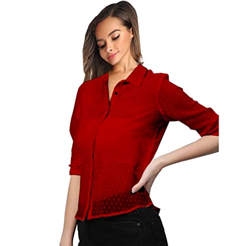 Image of Armenian Women Poly Georgette Dobby Textured Fabric Blouse Sleeve Office Lady Shirt Women Tops
