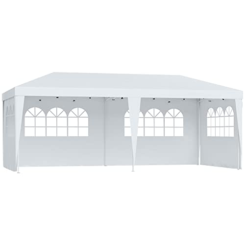 HOMCOM Tonnelle Pliante - Tente de réception - 3 x 6 m - pavillon chapiteau Barnum - 3 cotés démontables - piquets d'ancrage au Sol + Sac de Transport Inclus Blanc