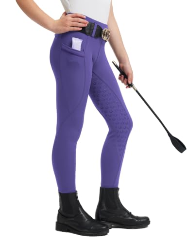 Image of FitsT4 Sports Girls Horse Riding Pants Full Seat Equestrian Pants Pockets