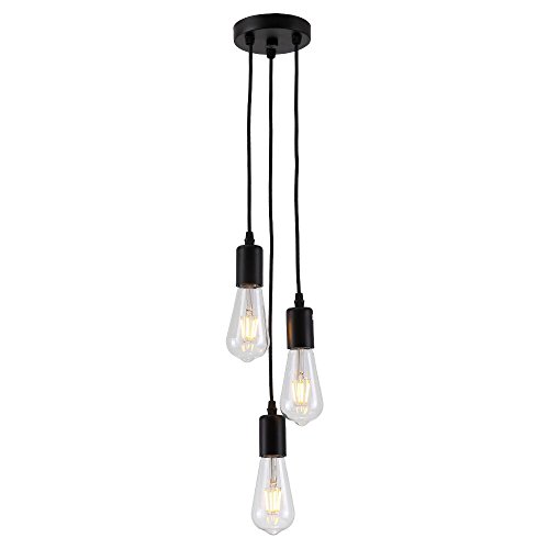 HJXDtechAraña industrial vintage con 3-portalámparas Lámpara de techo colgante de luz Cluster Colocación de la lámpara de la suspensión del zócalo E27 (Negro)
