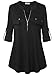 Produktbild Siddhe Damen Einfarbig V-Ausschnitt Bluse Reißverschluss T-Shirt Oberteile Elegant 3/4 Ärmel Casual Longshirt, Schwarz M